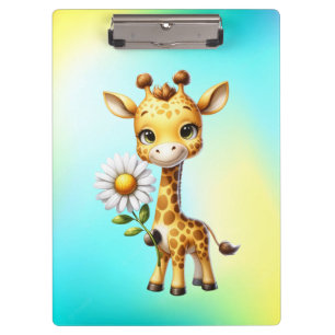 Cute Baby Giraffe with Daisy Flower-88681 Clipboard