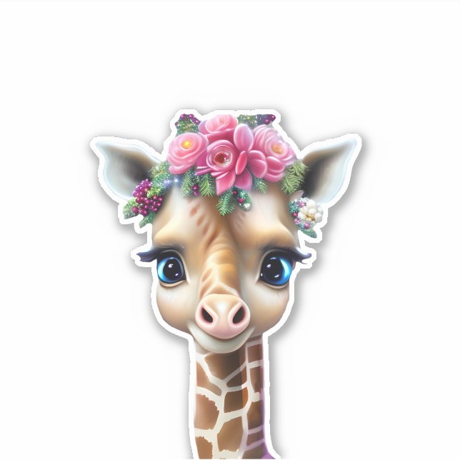 Cute Baby Giraffe with Flowers and Holly  (Front)