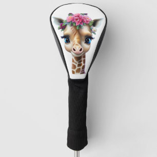 Cute Baby Giraffe with Flowers and Holly Golf Head Cover
