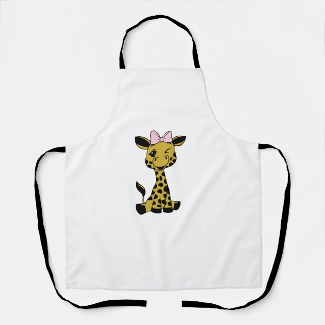 cute Baby Giraffe with pink bow   Apron (Front)