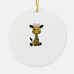 cute Baby Giraffe with pink bow Ceramic Tree Decoration