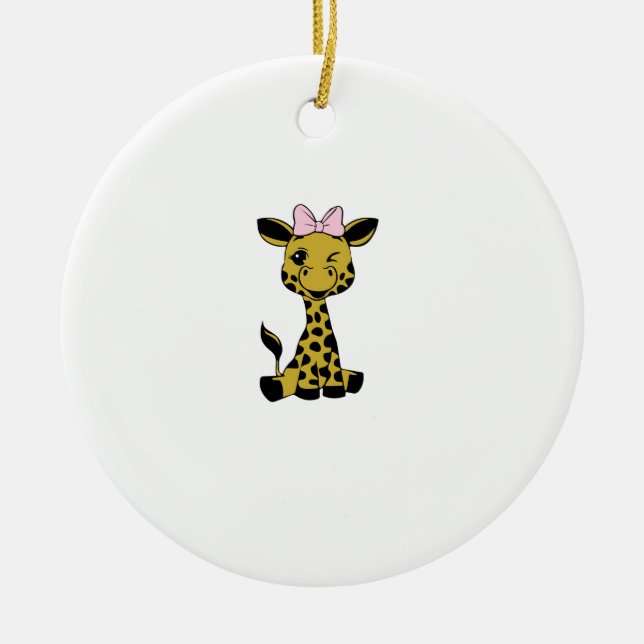 cute Baby Giraffe with pink bow   Ceramic Tree Decoration (Front)
