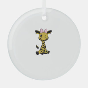 cute Baby Giraffe with pink bow   Glass Tree Decoration