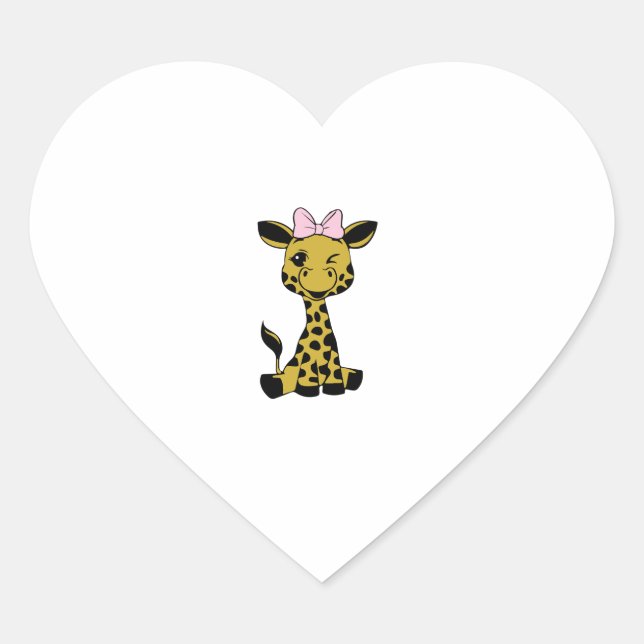 cute Baby Giraffe with pink bow   Heart Sticker (Front)