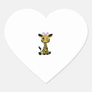 cute Baby Giraffe with pink bow Heart Sticker