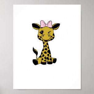 cute Baby Giraffe with pink bow   Poster