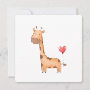 Cute Baby Giraffe with Red Heart Balloon  Invitation