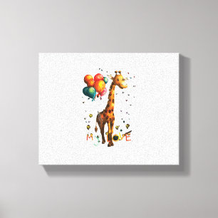 Cute Baby Giraffe Wth Colourful Balloons And Vivid Canvas Print