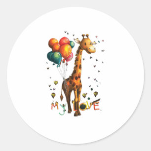 Cute Baby Giraffe Wth Colourful Balloons And Vivid Classic Round Sticker