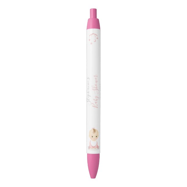 Cute Baby Girl and her Mobile Baby Shower Black Ink Pen (Front Vertical)
