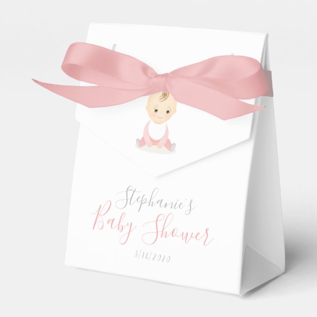 Cute Baby Girl and her Mobile Baby Shower Favour Box (Front Side)