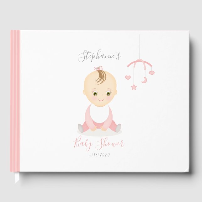 Cute Baby Girl and her Mobile Baby Shower Guest Book (Front)
