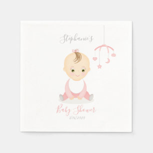 Cute Baby Girl and her Mobile Baby Shower Napkin