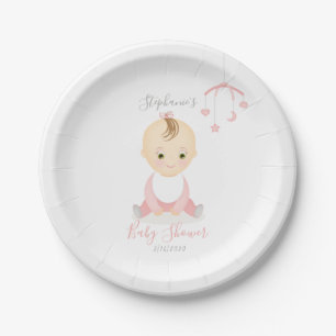 Cute Baby Girl and her Mobile Baby Shower Paper Plate