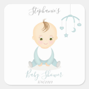 Cute Baby Girl and her Mobile Baby Shower Square Sticker