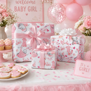 Cute Baby Girl Baby Shower & Newborn Girl Present Wrapping Paper
