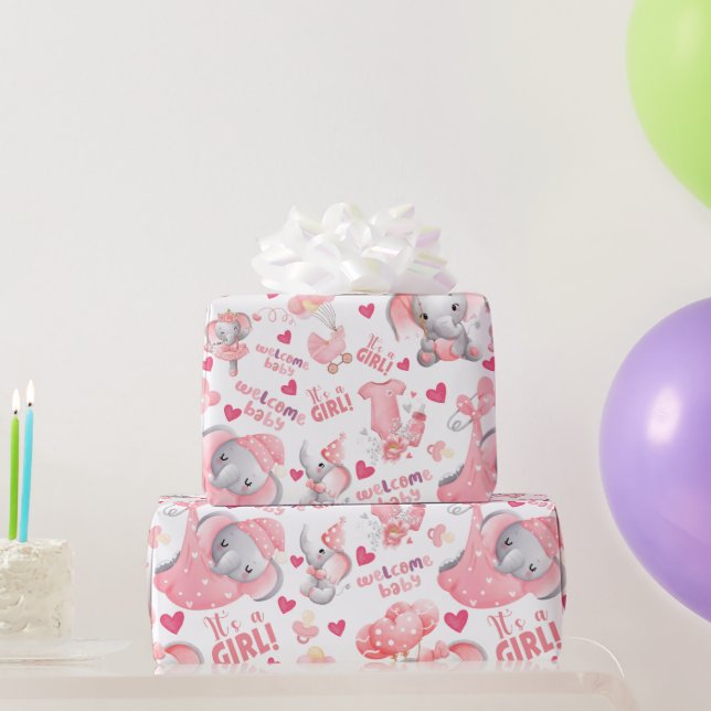 Cute Baby Girl Baby Shower & Newborn Girl Present  Wrapping Paper (Party Gifts)