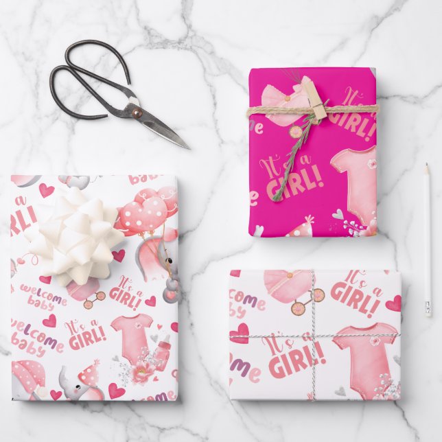 Cute Baby Girl Baby Shower & Newborn Girl Present  Wrapping Paper Sheet (Front)
