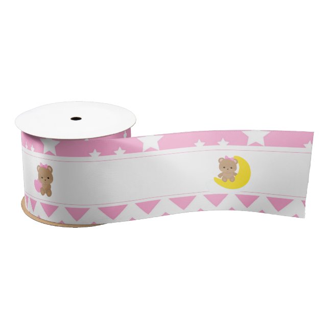 Cute Baby Girl Bear with Star Satin Ribbon (Spool)