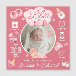 Cute Baby Girl Birth Stats Pink Newborn Modern