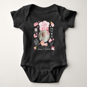 Cute Baby Girl Birth Stats Pink Newborn Modern  Bodysuit