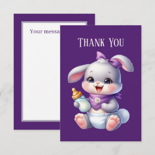 Cute baby girl bunny add message thank you card