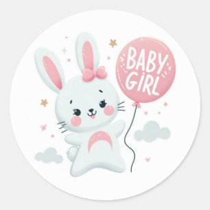 Cute Baby Girl Bunny with Balloon Classic Round Sticker