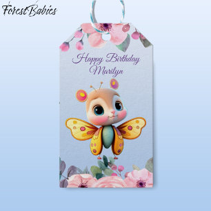 Cute Baby Girl Butterfly Pink Floral Kid Birthday Gift Tags