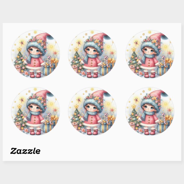 Cute Baby Girl Christmas Party Classic Round Sticker (Sheet)