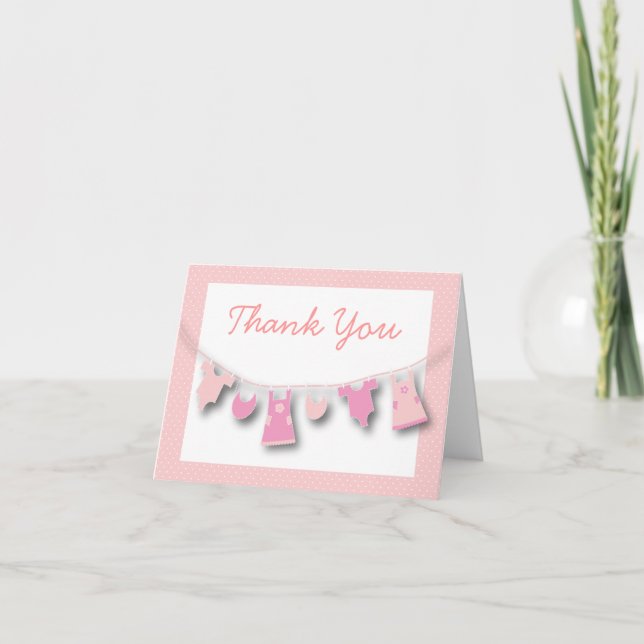 Cute Baby Girl Clothes on the LIne Thank You Card (Front)