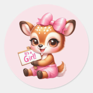 Cute baby girl deer classic round sticker