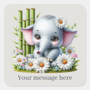 Cute baby girl elephant add message square sticker
