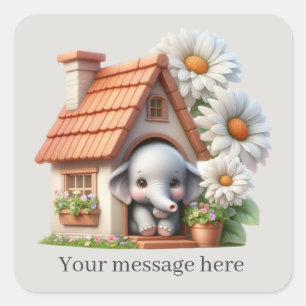 Cute baby girl elephant add message Square Sticker