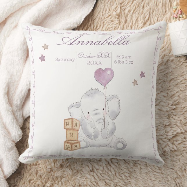 Cute Baby Girl Elephant and Balloon Watercolor Cushion (Blanket)
