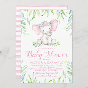 Cute Baby Girl Elephant Baby Shower Invitations