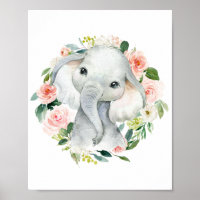 Cute Baby Girl Elephant Floral