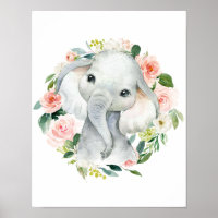 Cute Baby Girl Elephant Floral