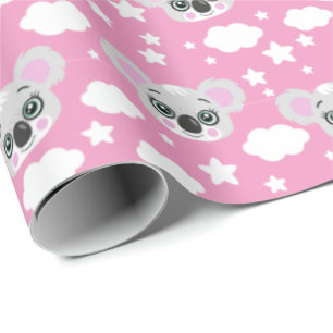 Cute baby girl face koala wrapping paper