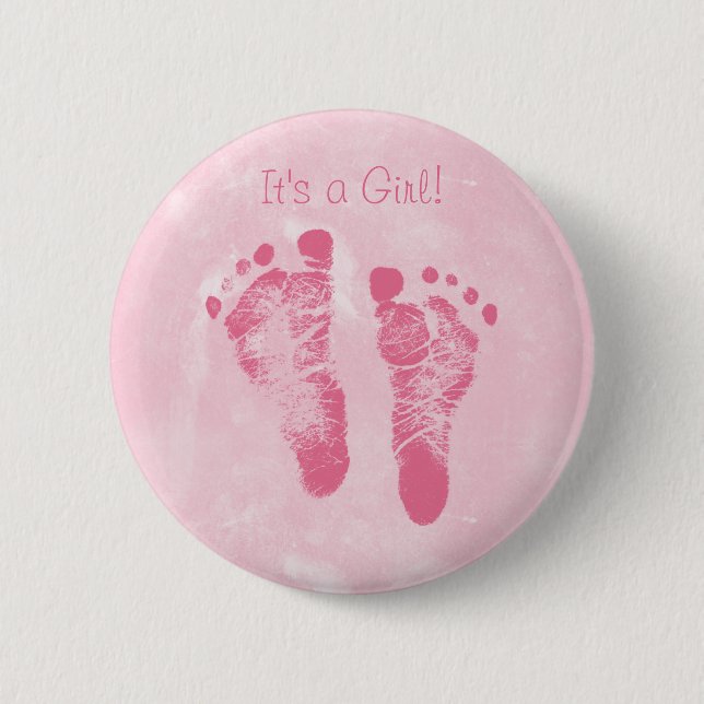 Cute Baby Girl Footprints Birth Announcement 6 Cm Round Badge (Front)