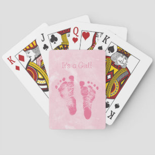 Cute Baby Girl Footprints Birth Announcement Playing Cards