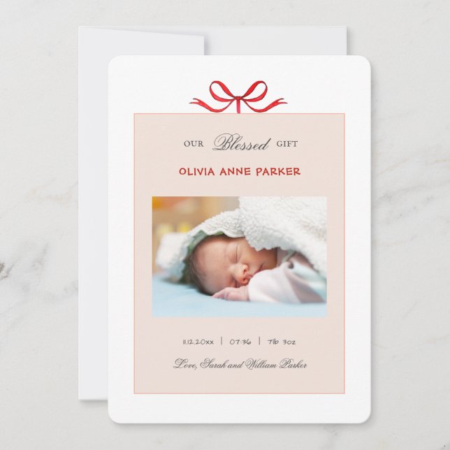 Cute baby girl Holiday Birth  Announcement (Front)