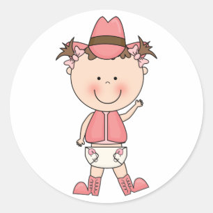 Cute Baby Girl & Horse Pony Custom Western Classic Round Sticker