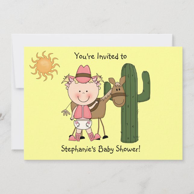 Cute Baby Girl & Horse Pony Custom Western Invitation (Front)