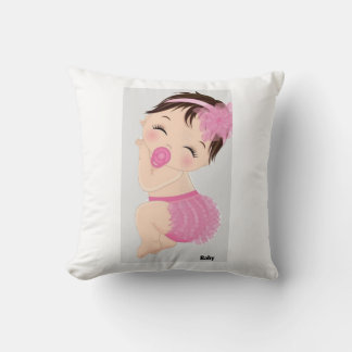 Cute Baby Girl in Pink Dress Cushion | Adorable Sw