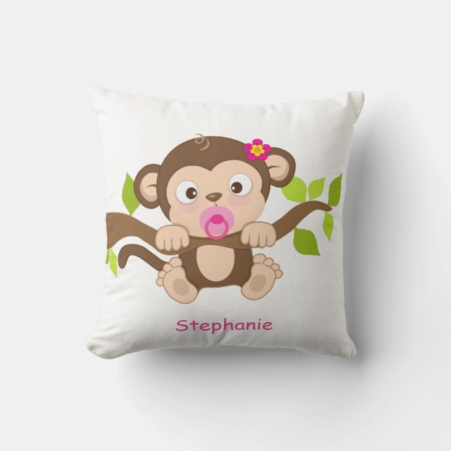 Cute Baby Girl Monkey Throw Pillow (Front)