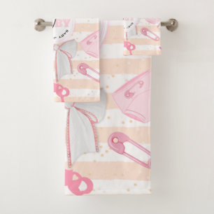 Cute Baby Girl Monogrammed Pattern Bath Towel Set