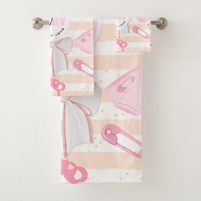 Cute Baby Girl Monogrammed Pattern Bath Towel Set (Insitu)