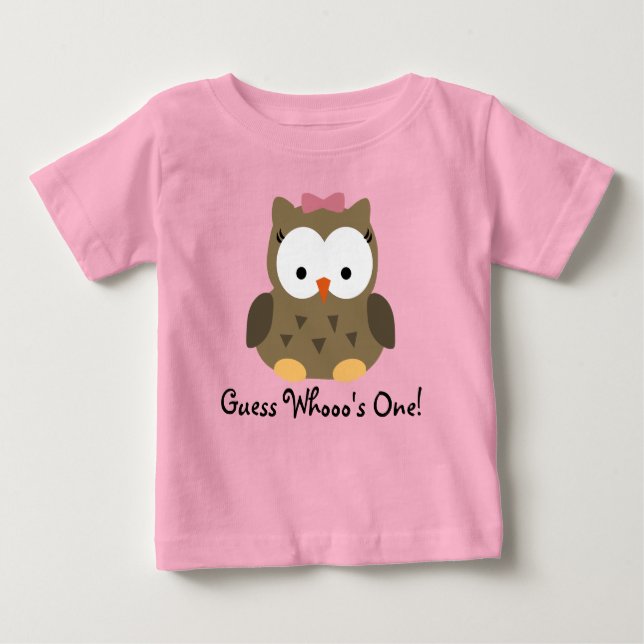 Cute Baby Girl Owl First Birthday T-Shirt (Front)