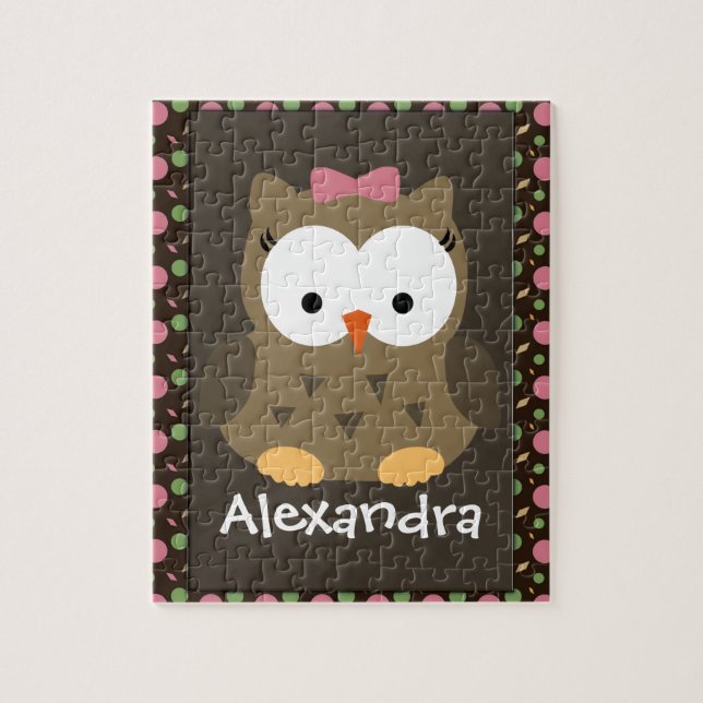 Cute Baby Girl Owl, Pink/Green/Brown Jigsaw Puzzle (Vertical)