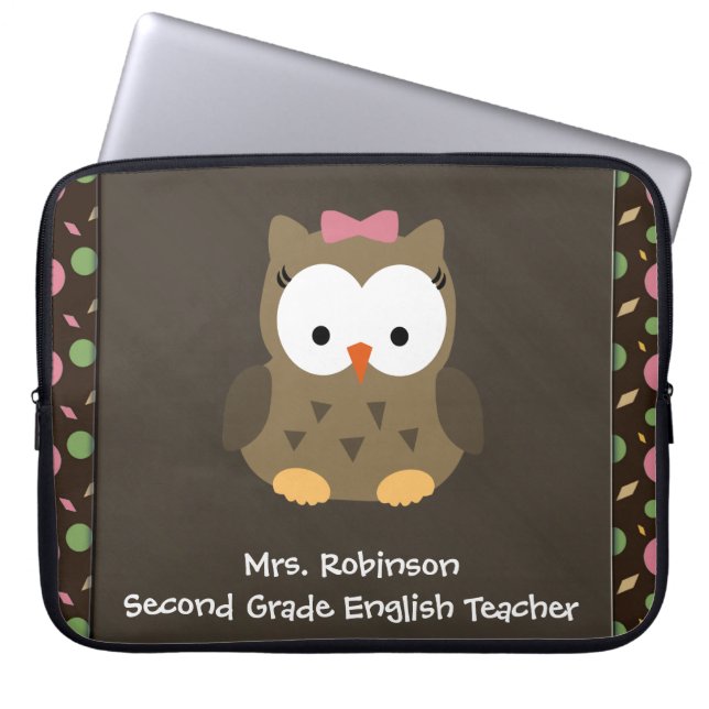 Cute Baby Girl Owl, Pink/Green/Brown Laptop Sleeve (Front)